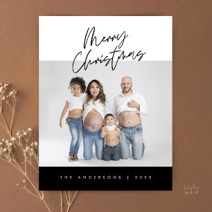 Modern Greeting, Merry Christmas Family Photo Postcard