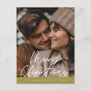 Modern Greeting, Merry Christmas Family Photo Postcard