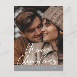 Modern Greeting,  Merry Christmas Family Photo Postcard