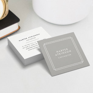 Modern Greige Taupe and White Bordered Square Business Card