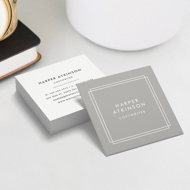 Modern Greige Taupe and White Bordered Square Business Card (Creator Uploaded)