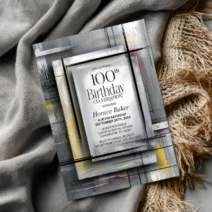 Modern Grey 100th Birthday Party Invitation