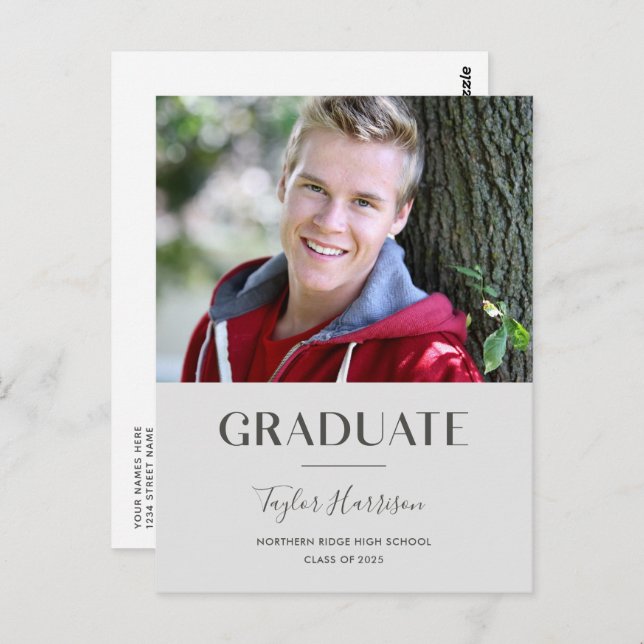 Modern Grey 2025 Graduate 1-Photo Graduation Postcard (Front/Back)