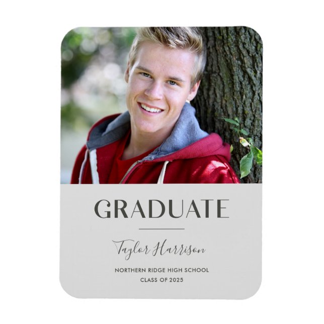 Modern Grey 2025 Graduate Photo Grad Announcement Magnet (Vertical)