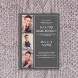 Modern Grey 3 Photo Graduation Party Invitation