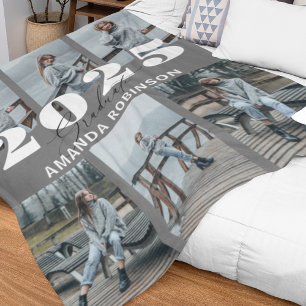 Modern Grey 6 Photo Graduation Fleece Blanket
