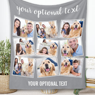Modern Grey 9 Photo Collage Fleece Blanket