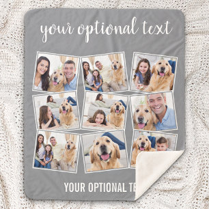Modern Grey 9 Photo Collage Sherpa Blanket