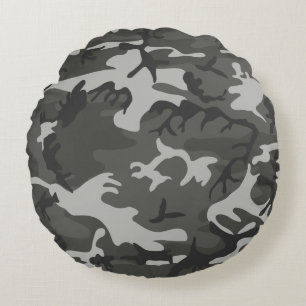 Modern Grey Abstract Camo Camouflage Round Cushion