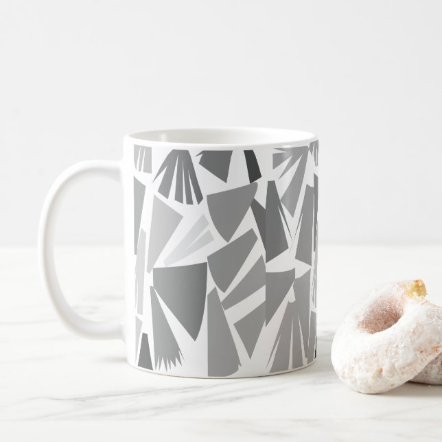 Modern Grey Abstract Geometric Pattern    Coffee Mug (With Donut)