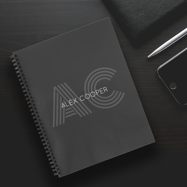 Modern Grey and Black Monogram Notebook (Creator Uploaded)
