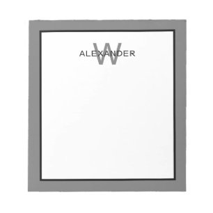 Modern Grey and Black Monogram Notepad
