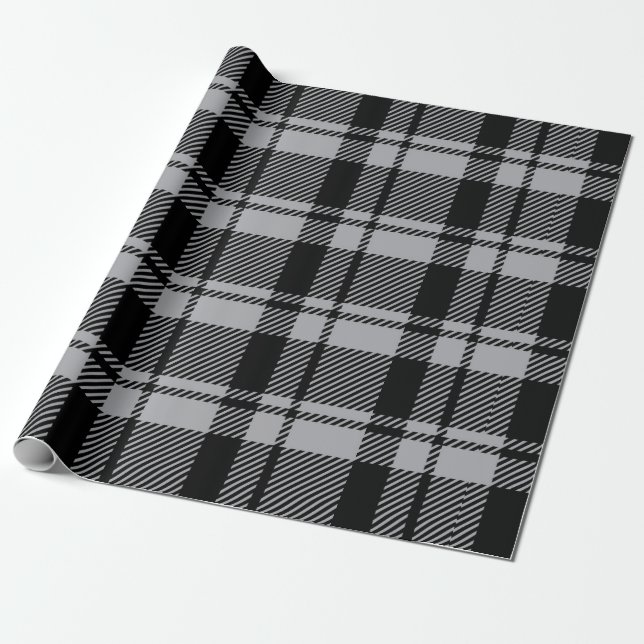 Modern Grey and Black Tartan Plaid  Wrapping Paper (Unrolled)