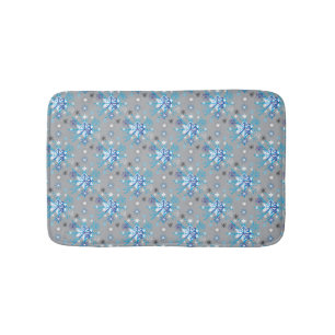 Modern grey and blue Holiday Snowflakes pattern Bath Mat