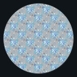 Modern grey and blue Holiday Snowflakes pattern Classic Round Sticker<br><div class="desc">Modern blue and white Holiday Snowflakes pattern on a grey backdrop. Need more? Check out other holiday designs at my store! Cheers! :)</div>