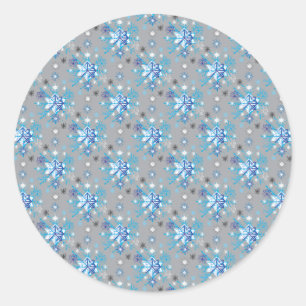 Modern grey and blue Holiday Snowflakes pattern Classic Round Sticker