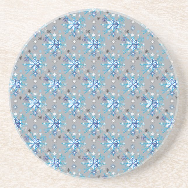 Modern grey and blue Holiday Snowflakes pattern Coaster (Front)