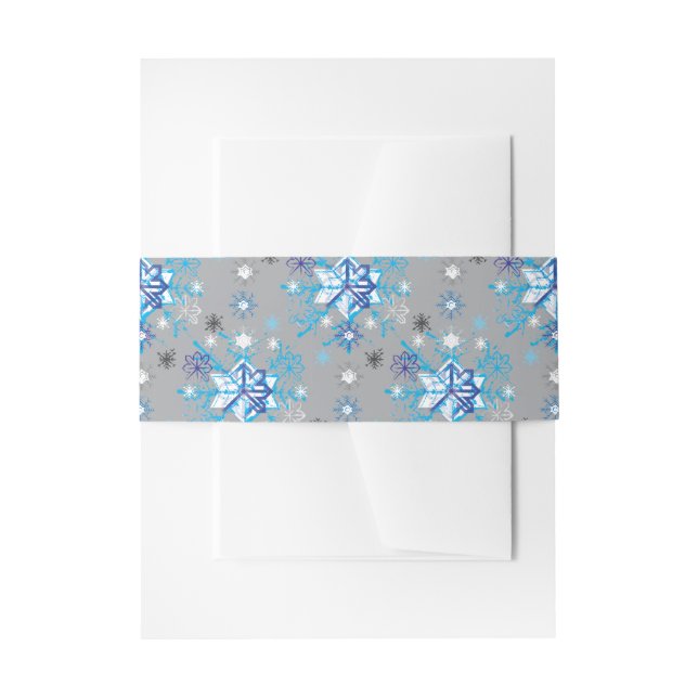 Modern grey and blue Holiday Snowflakes pattern Invitation Belly Band (Front Example)