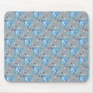Modern grey and blue Holiday Snowflakes pattern Mouse Mat