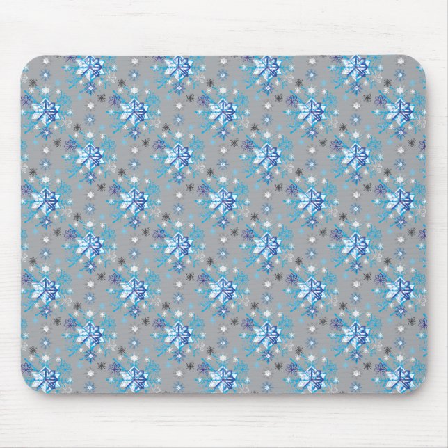 Modern grey and blue Holiday Snowflakes pattern Mouse Mat (Front)