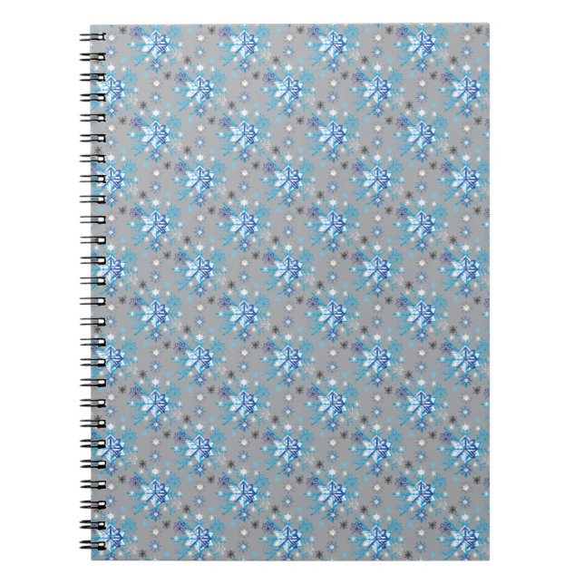 Modern grey and blue Holiday Snowflakes pattern Notebook (Front)
