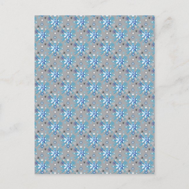 Modern grey and blue Holiday Snowflakes pattern Postcard (Front)