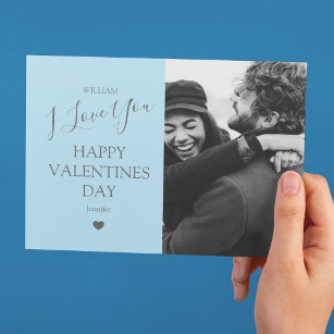 Modern Grey And Blue Photo Valentines Day Holiday Card