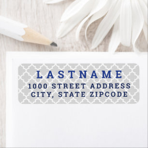 Modern Grey and Blue Quatrefoil Return Address