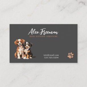 Modern Grey and Brown Puppies Dog Sitting Business Card