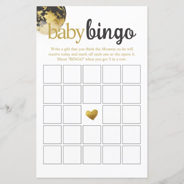 Modern Grey and Gold Baby Bingo Baby Shower Game (Front)