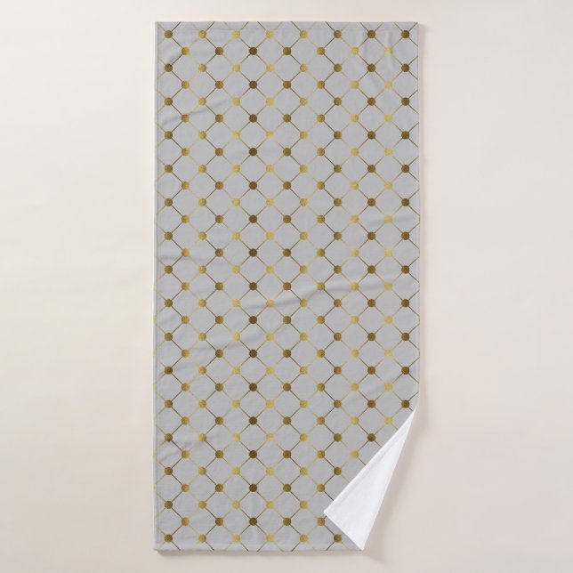 Modern Grey and Gold Dot Grid  Bath Towel (Bath Towel)