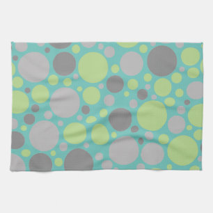 Modern Grey and Green Bubbles Tea Towel