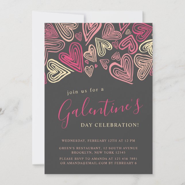 Modern Grey And Pink Galentine's Day Invitation (Front)