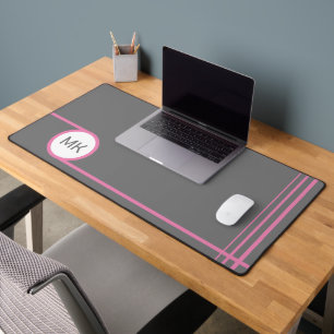 Modern Grey and Pink Monogrammed Desk Mat