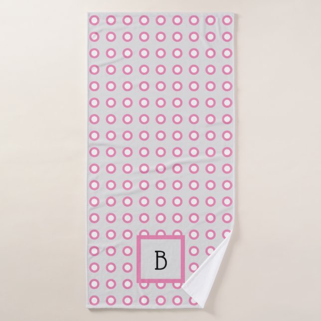 Modern, Grey and Pink Monogrammed Pet Bath Towel (Bath Towel)