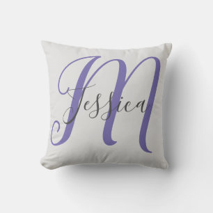 Modern Grey and Purple Monogram Cushion
