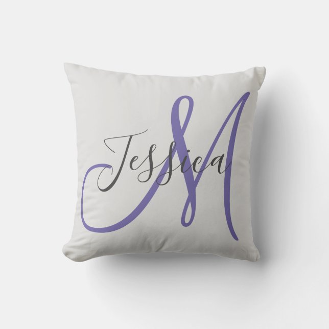 Modern Grey and Purple Monogram Cushion (Front)