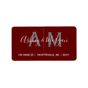 Modern Grey and Red Couple's Monogram  Address Label