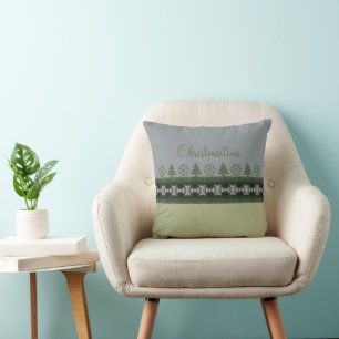 Modern Grey and Sage Green Holiday Cushion