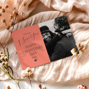 Modern Grey And Salmon Pink Photo Valentines Day Holiday Card