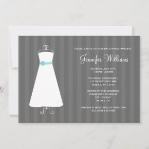 Modern Grey and Teal Gown Stripes Bridal Shower Invitation