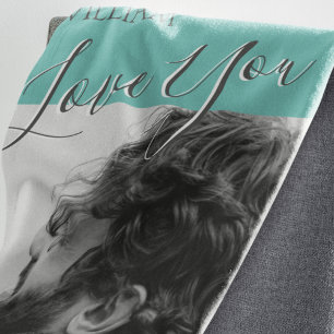 Modern Grey And Teal   I Love You Photo Fleece Blanket