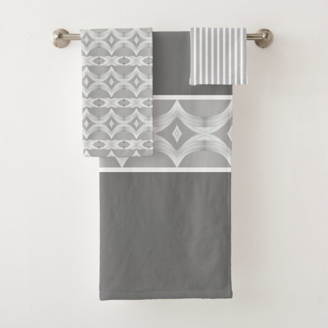 Modern Grey and White Bath Towel Set (Insitu)