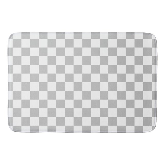 Modern Grey and White Chequered Bath Mat (Front)