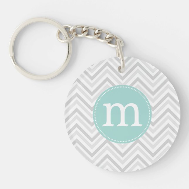 Modern Grey and White Chevron Personalised Key Ring (Front)