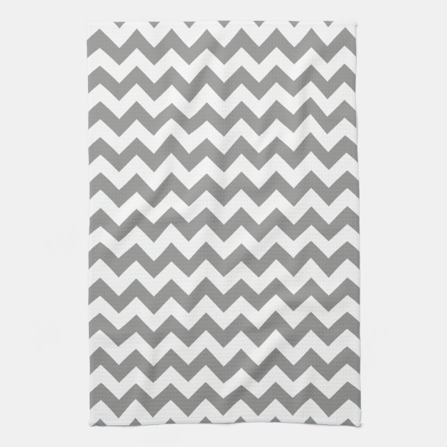 Modern Grey and White Chevron Zigzag Pattern Tea Towel (Vertical)