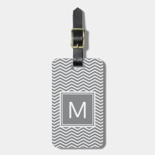 Modern Grey and White Chevrons With Monogram Luggage Tag