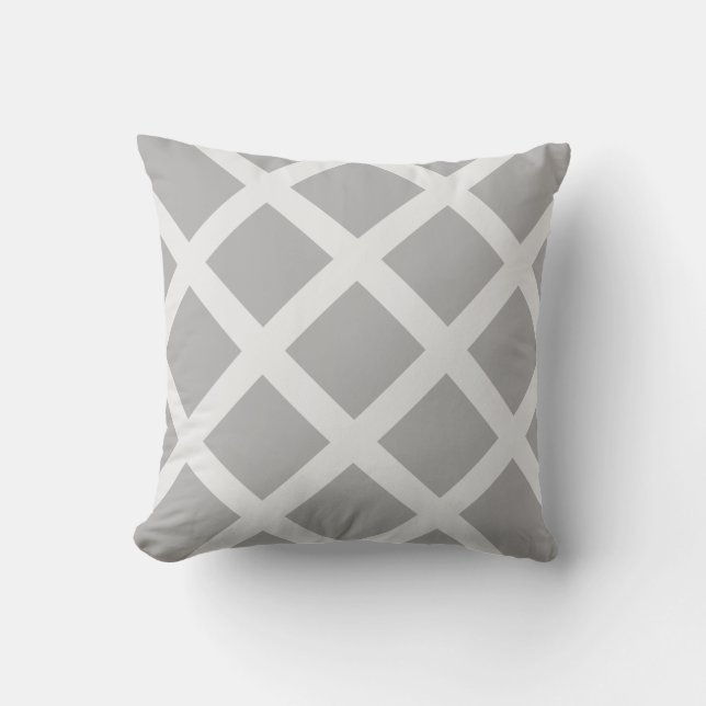 Modern Grey and White Criss Cross Stripes Outdoor Cushion (Front)
