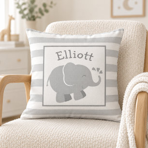 Modern Grey and White Elephant Monogram Cushion