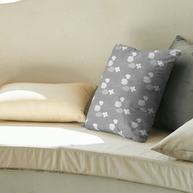 Modern Grey and White Floral Pattern Cushion (Creator Uploaded)
